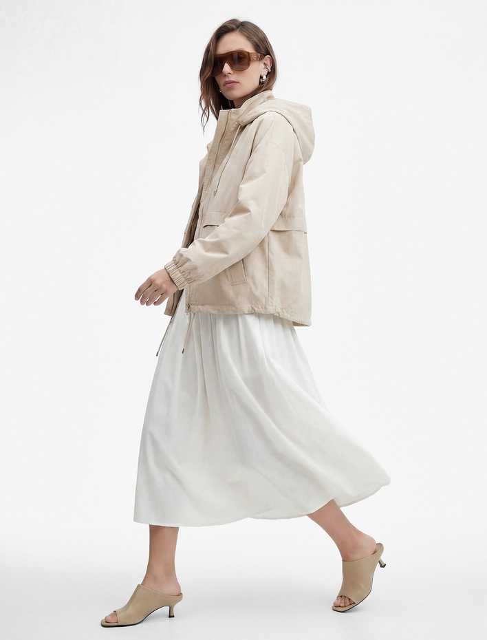  Krinkıl Paraşüt Kumaş Uzun Kollu Cepli Fermuarlı Oversize Kapüşonlu Yağmurluk