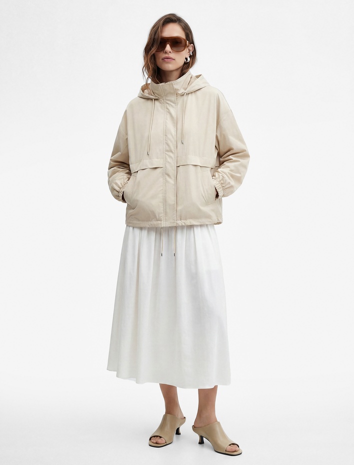  Krinkıl Paraşüt Kumaş Uzun Kollu Cepli Fermuarlı Oversize Kapüşonlu Yağmurluk