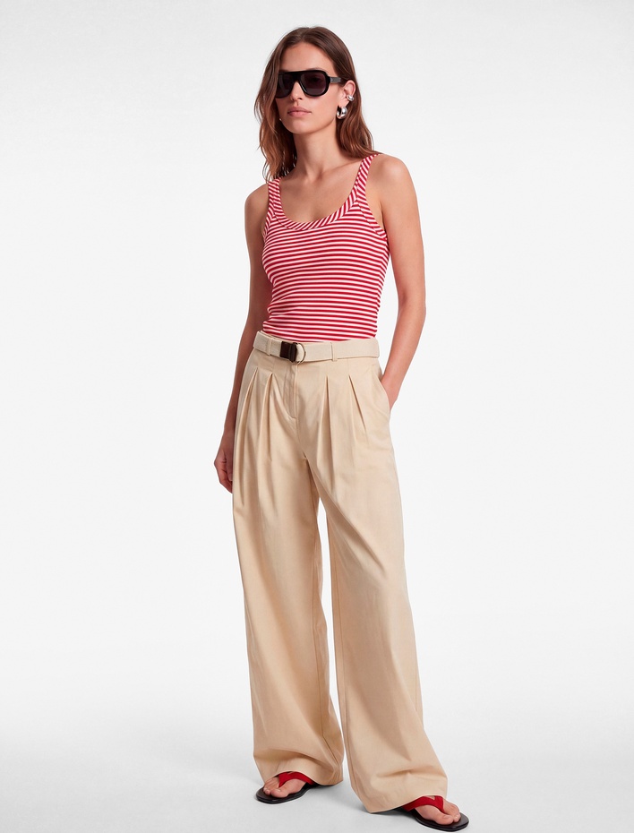  Slim Fit U Yaka Askılı Çizgili Atlet