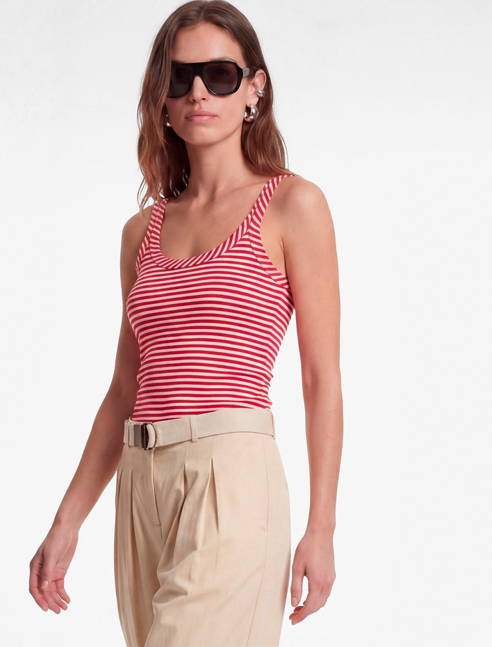  Slim Fit U Yaka Askılı Çizgili Atlet