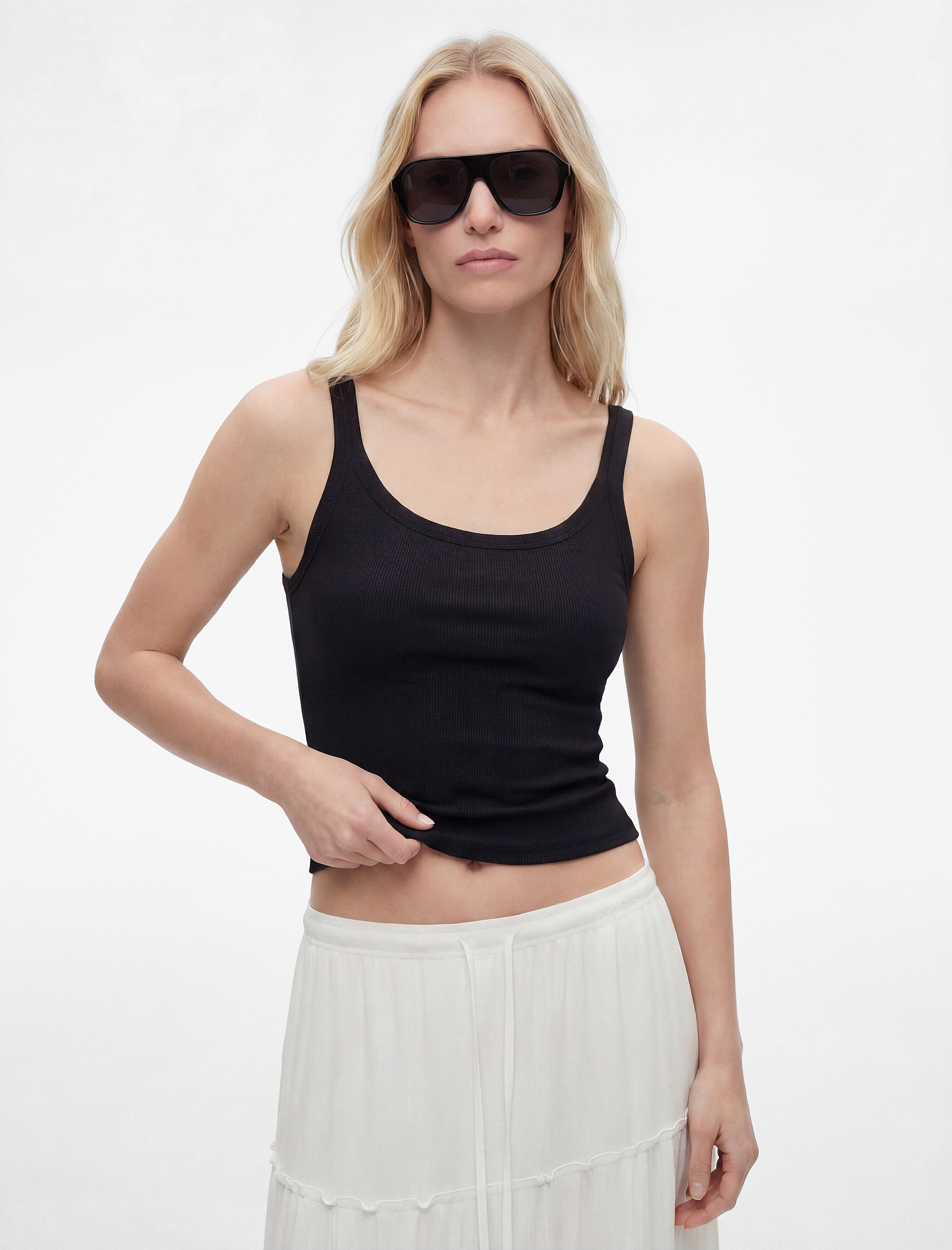   Modal Kumaş Slim Fit U Yaka Askılı Top