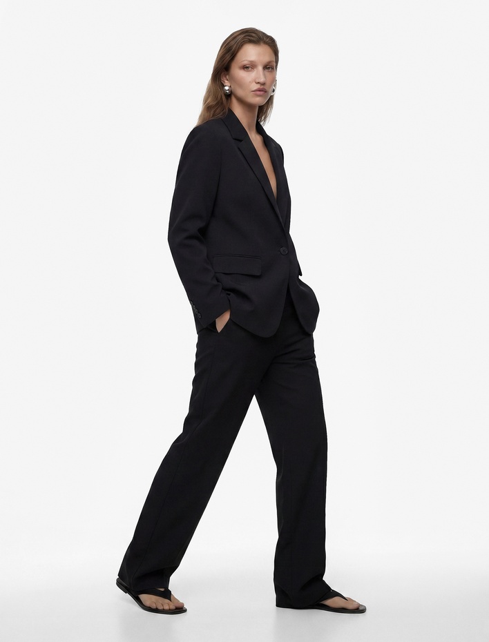  Yüksek Bel Cep Detaylı Geniş Paça Kumaş Pantolon