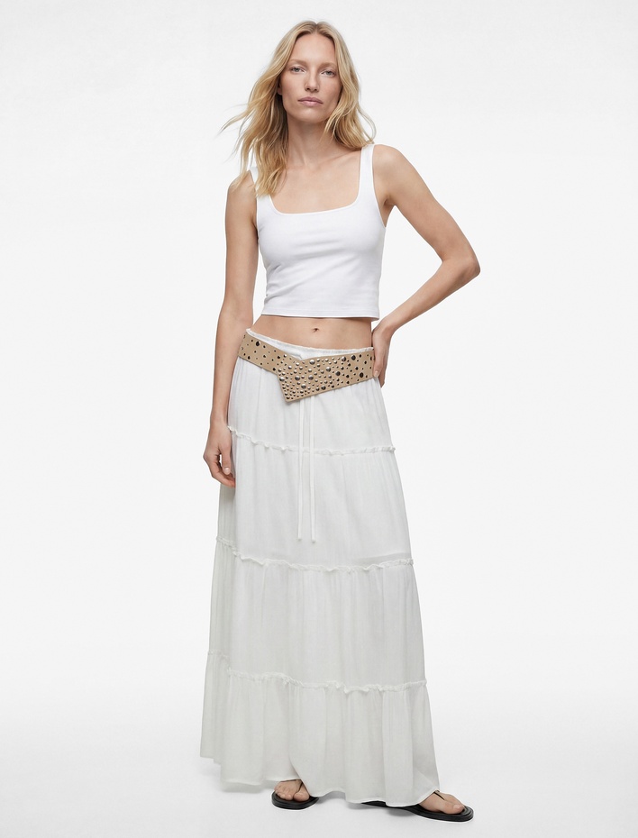  Kare Yaka Slim Fit Kalın Askılı Crop Üst