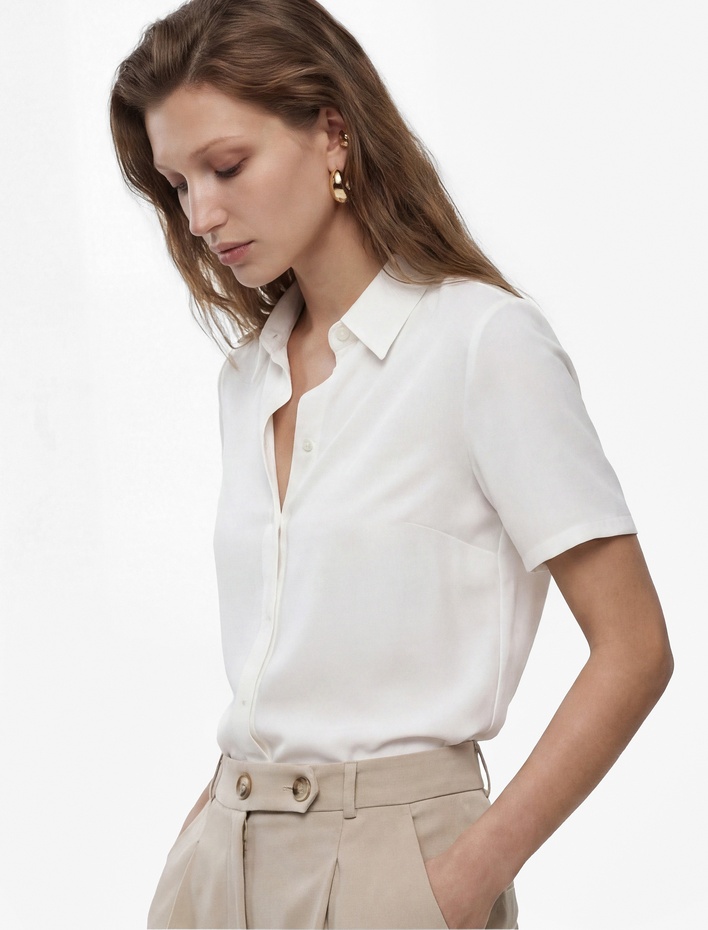  Regular Fit Klasik Yaka Düğmeli Viskon Kısa Kollu Gömlek