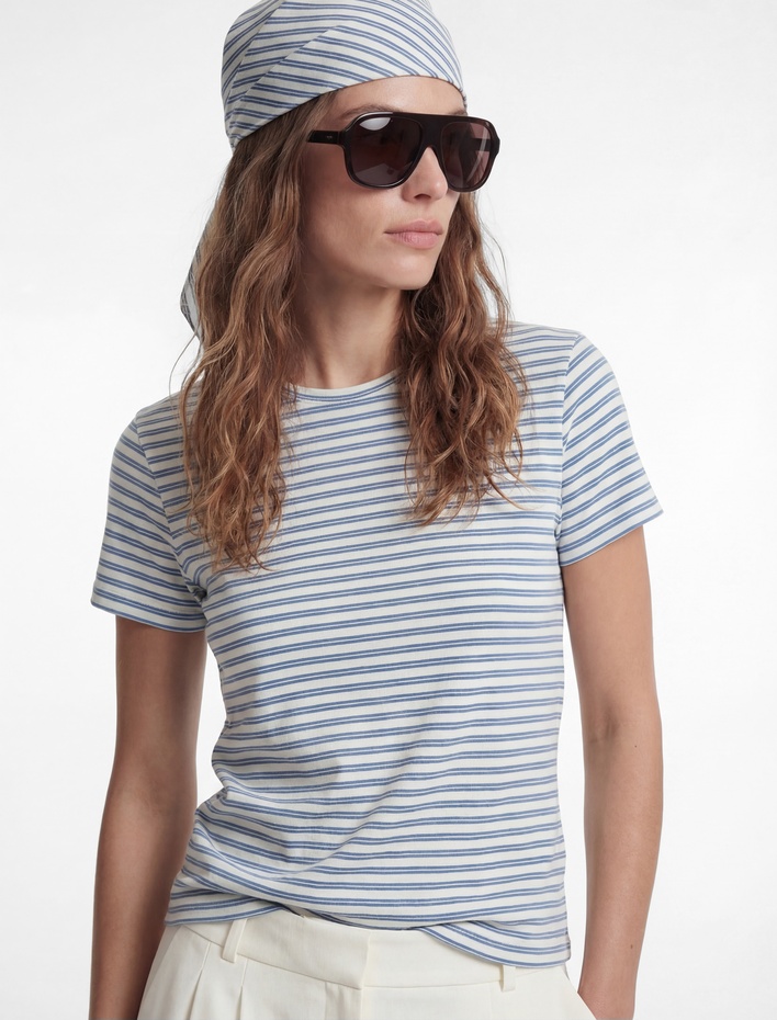  Pamuklu Kısa Kollu Bisiklet Yaka Çizgili Tişört
