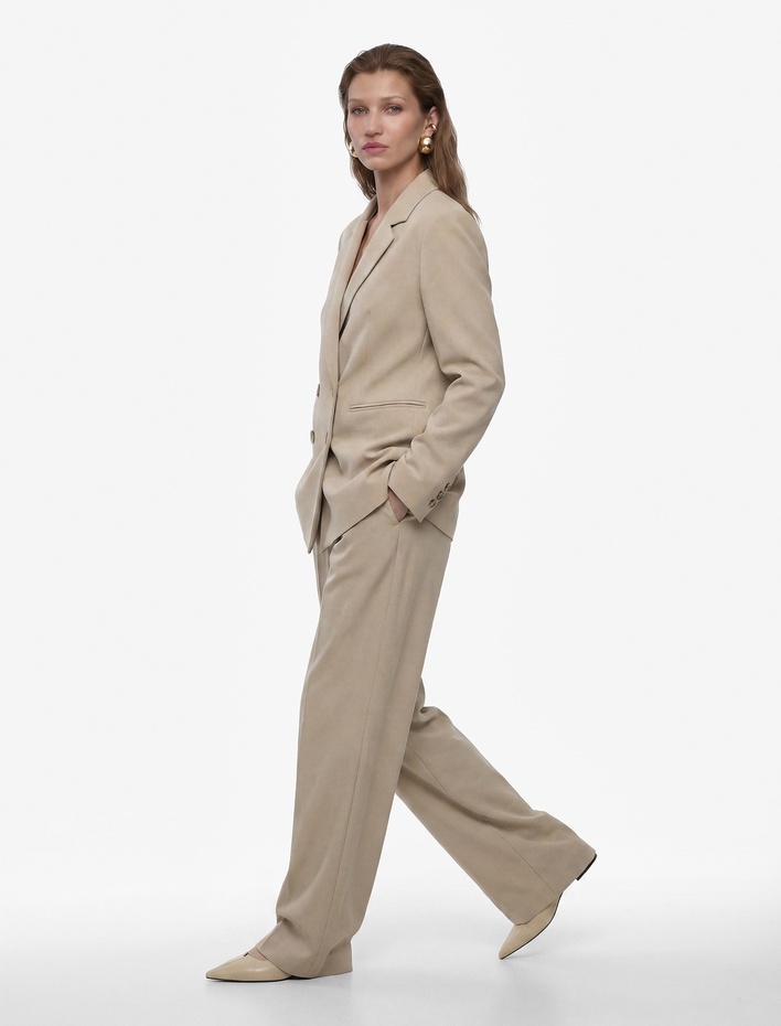  Yüksek Bel Rahat Kalıp Düğme Detaylı Cepli Pileli Palazzo Pantolon