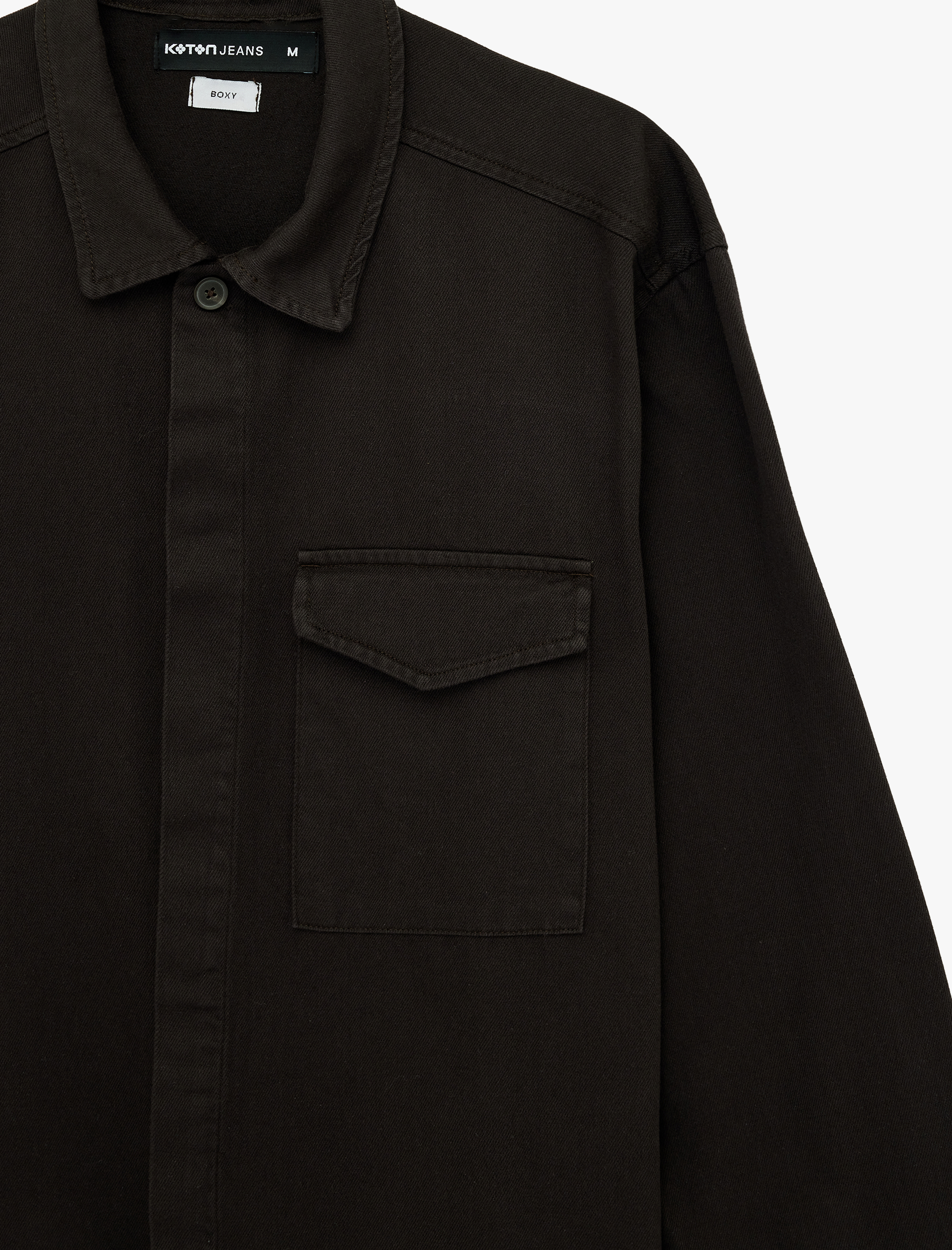   Pamuklu Uzun Kollu Kapaklı Cepli Gömlek Yaka Düğmeli Oversize Jean Ceket