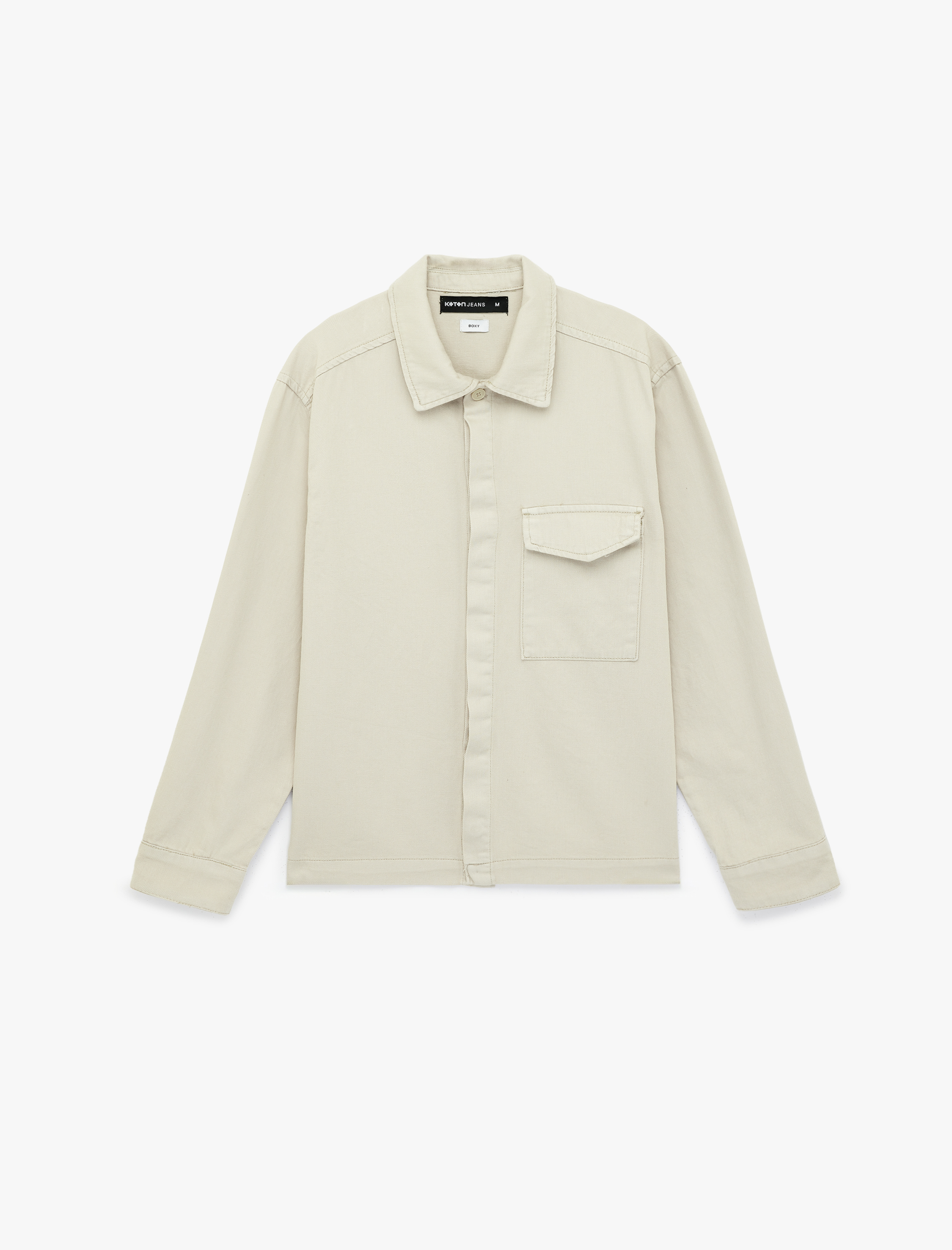   Pamuklu Uzun Kollu Kapaklı Cepli Gömlek Yaka Düğmeli Oversize Jean Ceket