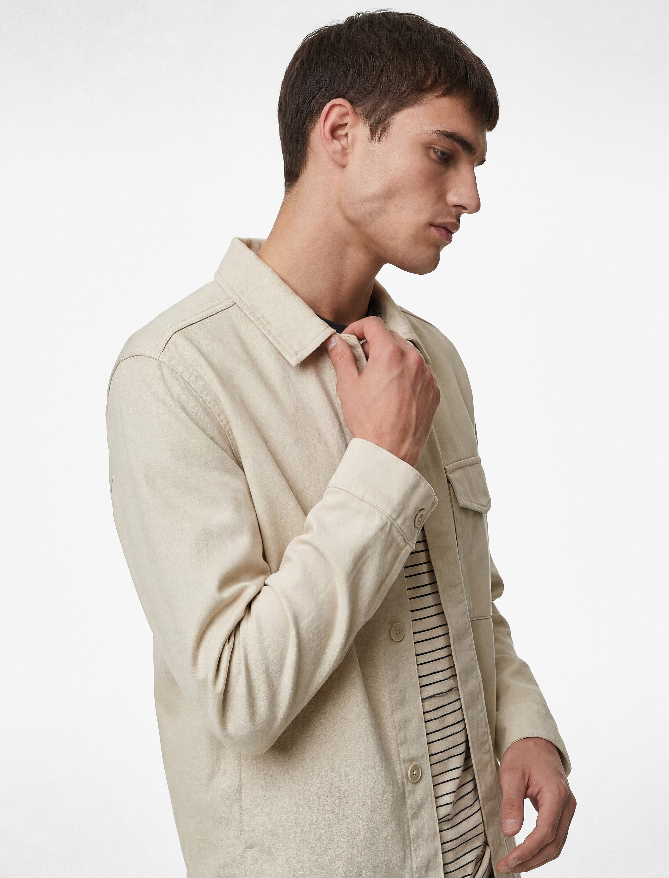   Pamuklu Uzun Kollu Kapaklı Cepli Gömlek Yaka Düğmeli Oversize Jean Ceket