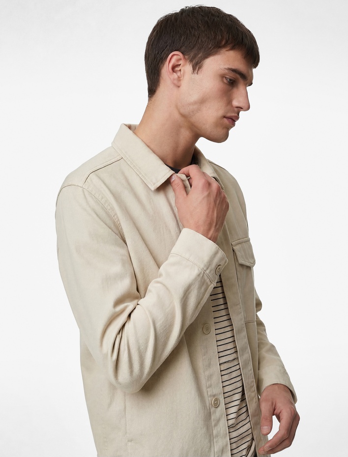  Pamuklu Uzun Kollu Kapaklı Cepli Gömlek Yaka Düğmeli Oversize Jean Ceket