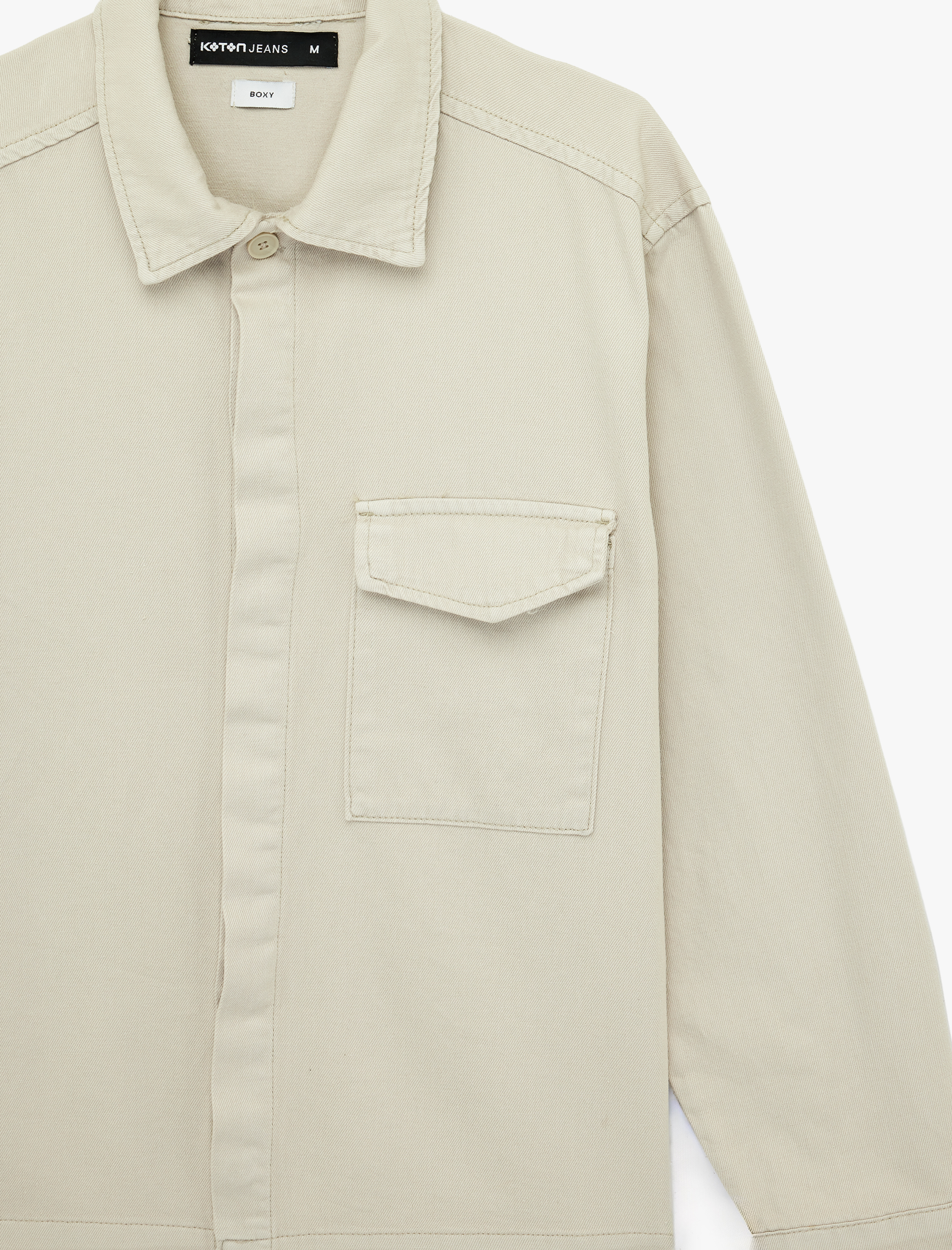   Pamuklu Uzun Kollu Kapaklı Cepli Gömlek Yaka Düğmeli Oversize Jean Ceket