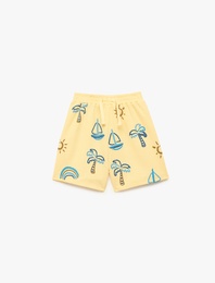 Pamuklu Beli Lastikli Baskılı Şort