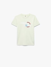 Önü ve Arkası Baskılı Kısa Kollu Bisiklet Yaka Pamuklu Tişört