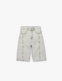 Pamuklu Loose Fit Dikiş Detaylı Denim Şort