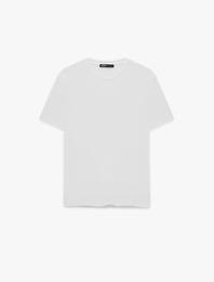 Regular Fit Viskon Karışımlı Kısa Kollu Bisiklet Yaka Basic Tişört