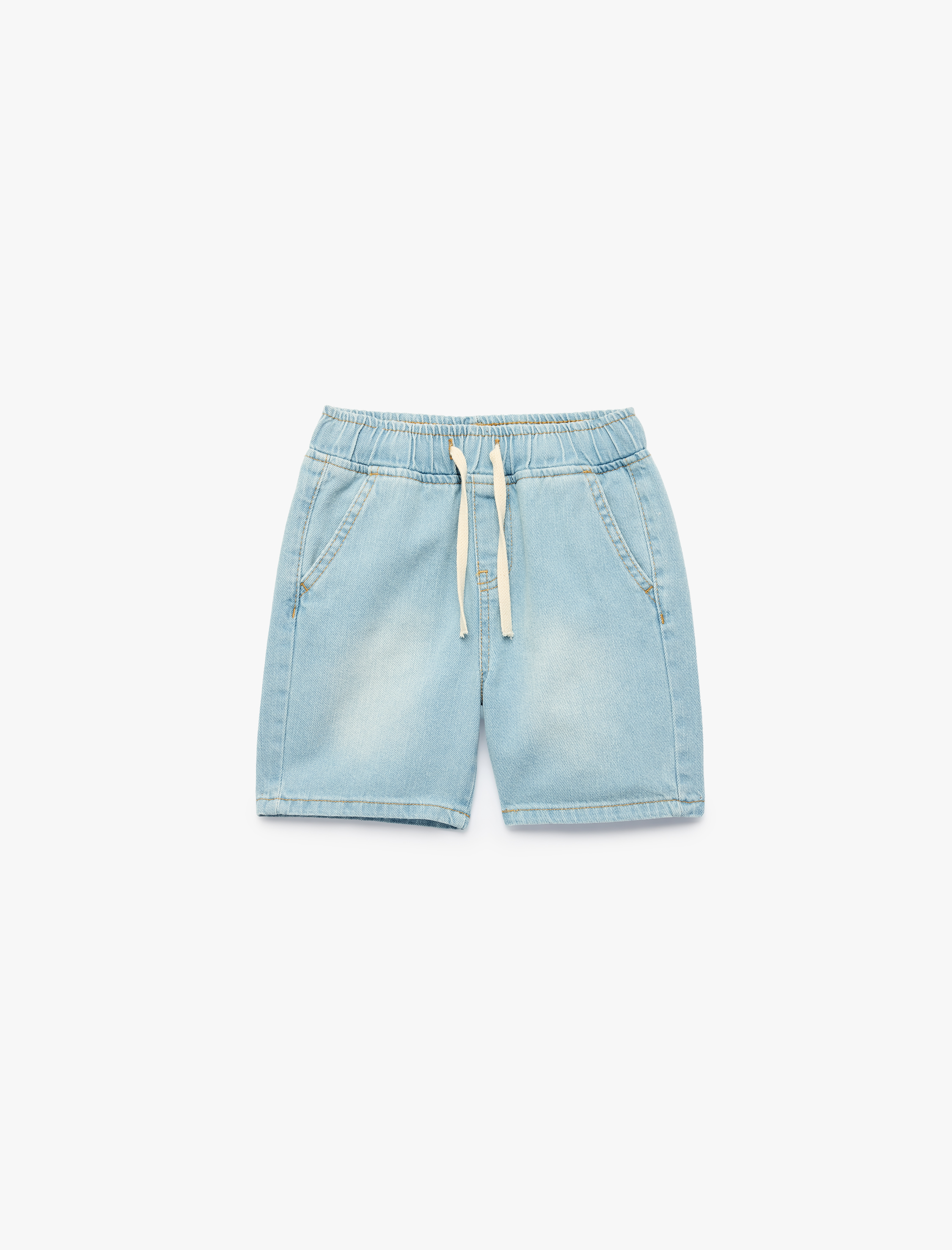  Erkek Çocuk Pamuklu Beli Bağcıklı Rahat Kesim Denim Şort