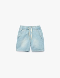 Pamuklu Beli Bağcıklı Rahat Kesim Denim Şort