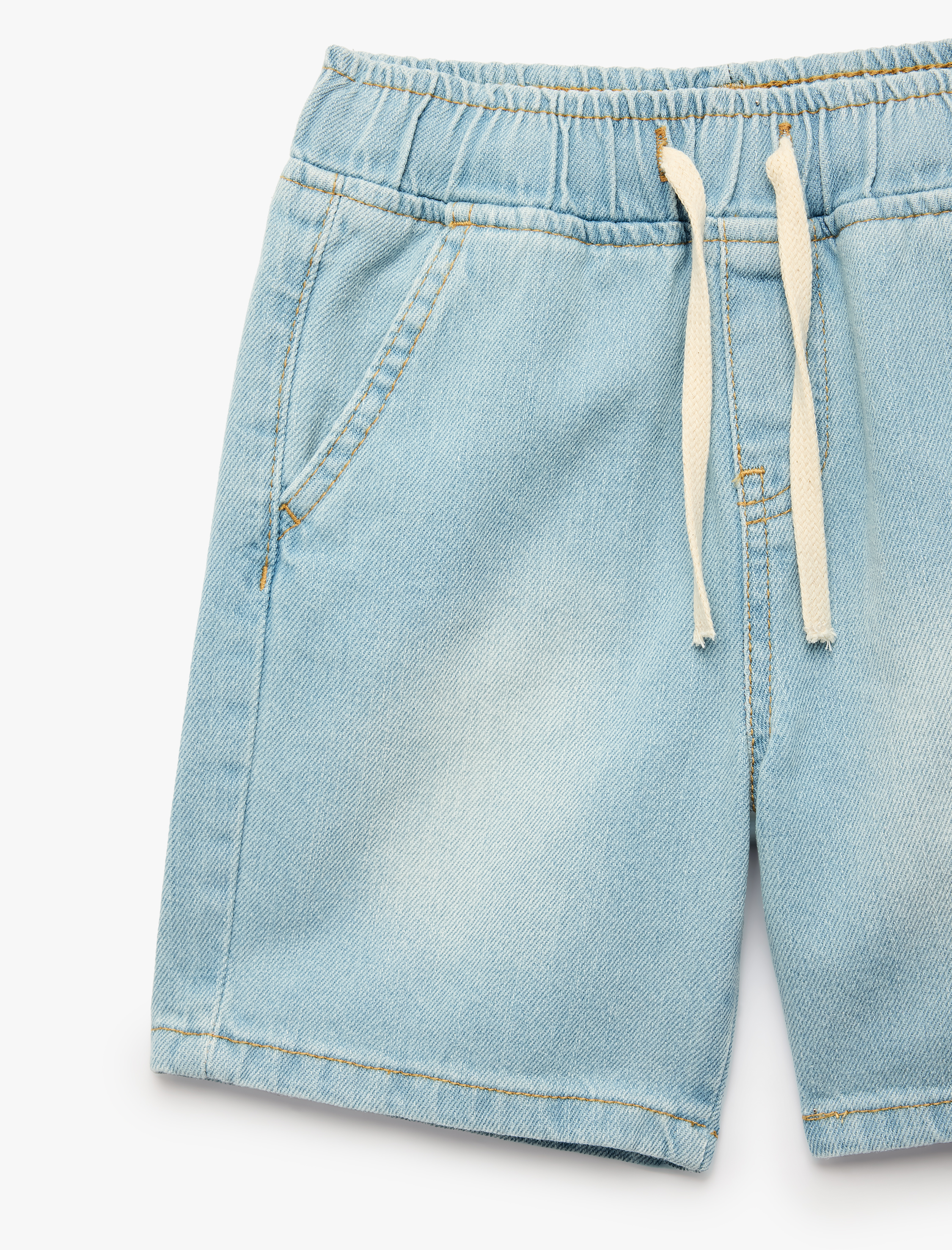  Erkek Çocuk Pamuklu Beli Bağcıklı Rahat Kesim Denim Şort