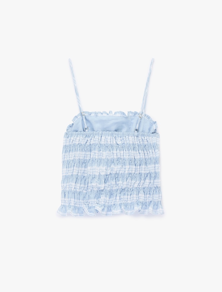  Slim Fit Gofre Kumaş Gipeli Kolsuz Kareli Crop Bluz