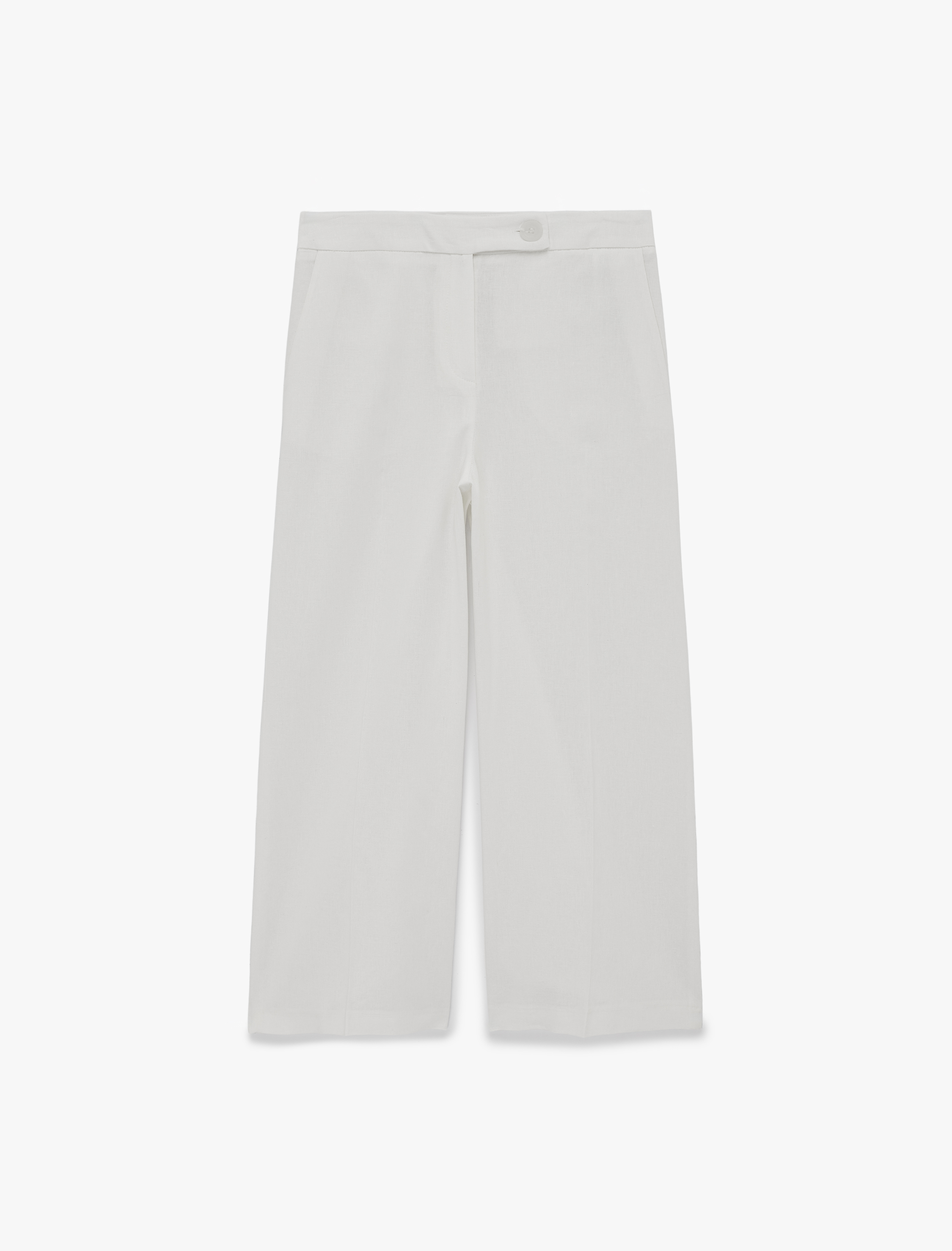   Cepli Düz Geniş Paça Keten Pantolon