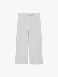 Cepli Düz Geniş Paça Keten Pantolon