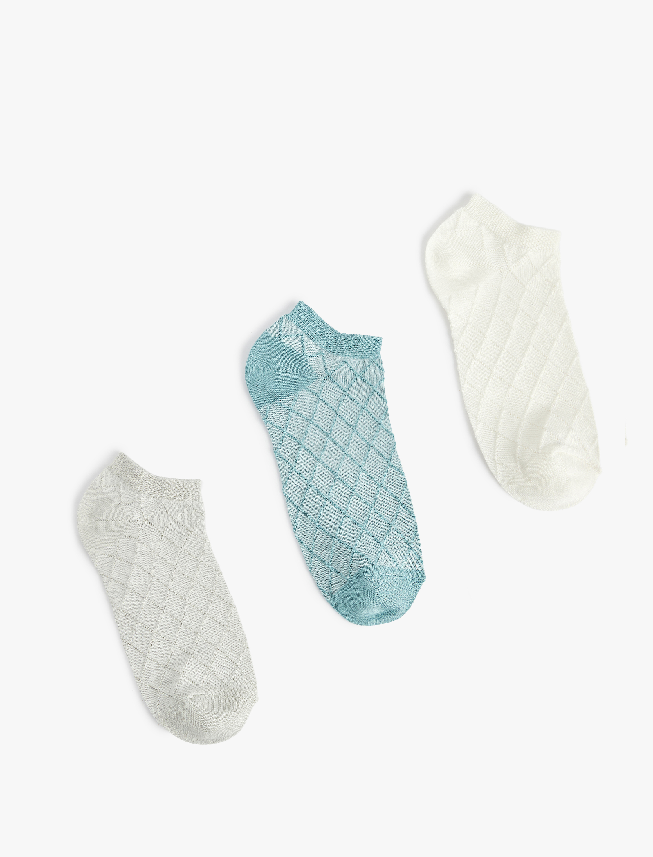  Kadın 3'lü Geometrik Dokulu Pamuklu Patik Çorap Seti