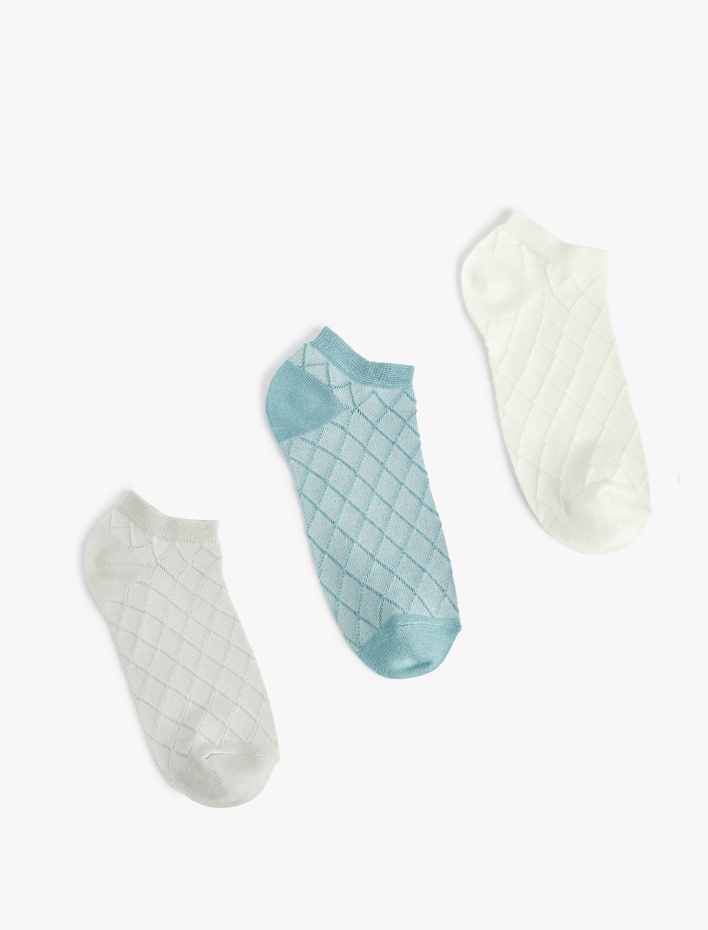 Kadın 3'lü Geometrik Dokulu Pamuklu Patik Çorap Seti