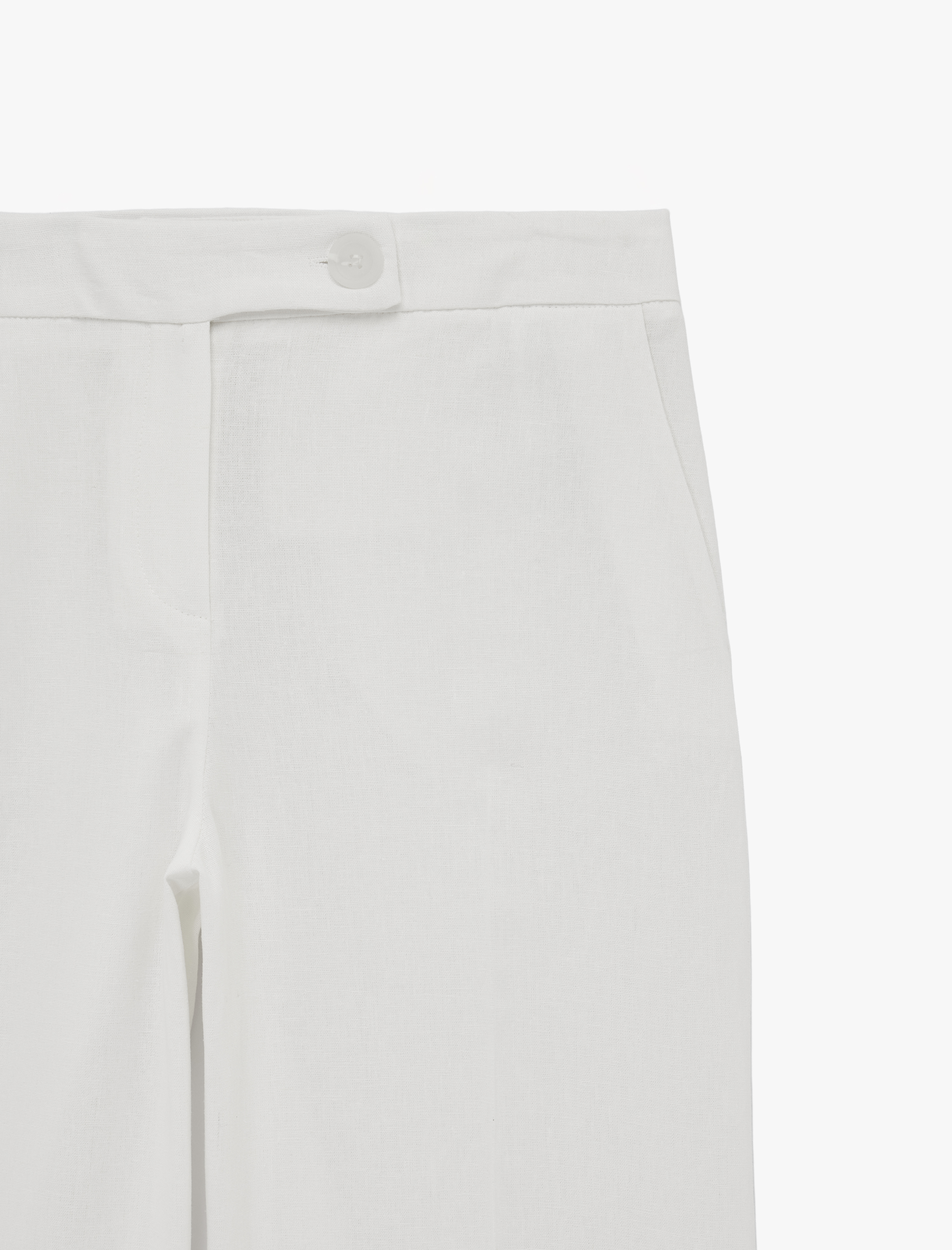   Cepli Düz Geniş Paça Keten Pantolon