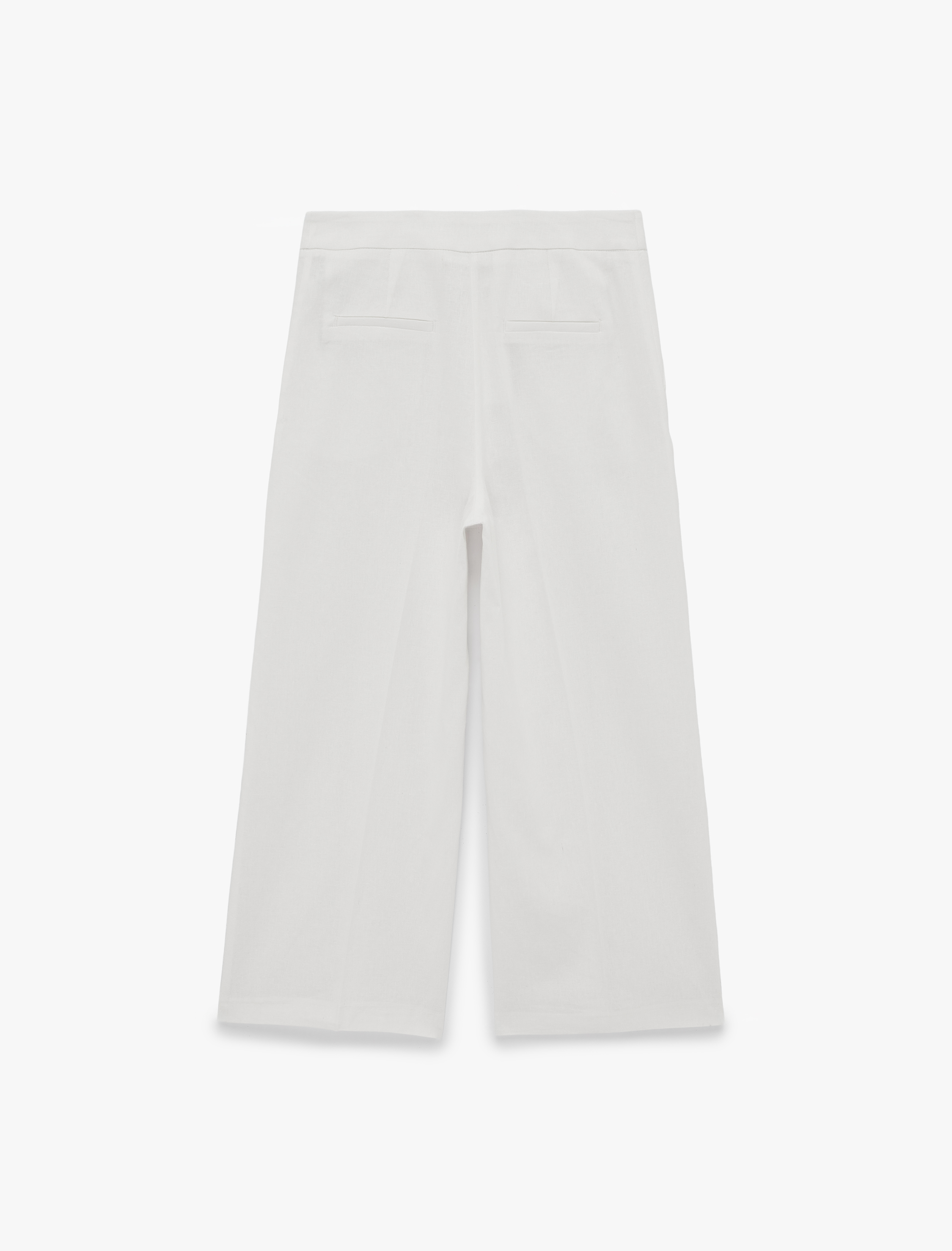   Cepli Düz Geniş Paça Keten Pantolon