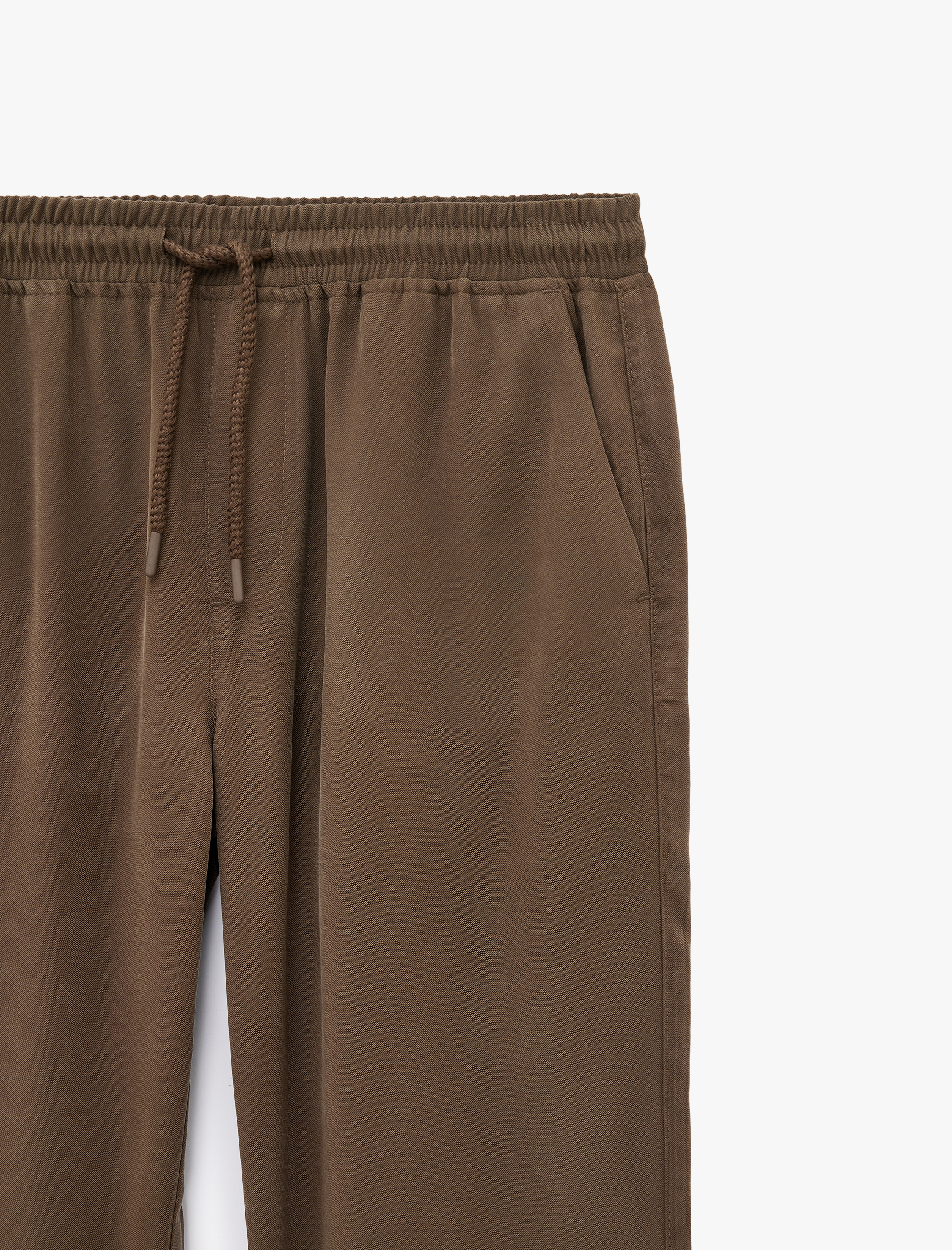   Viskon Cep Detaylı Duble Paça Beli Bağcıklı Pantolon