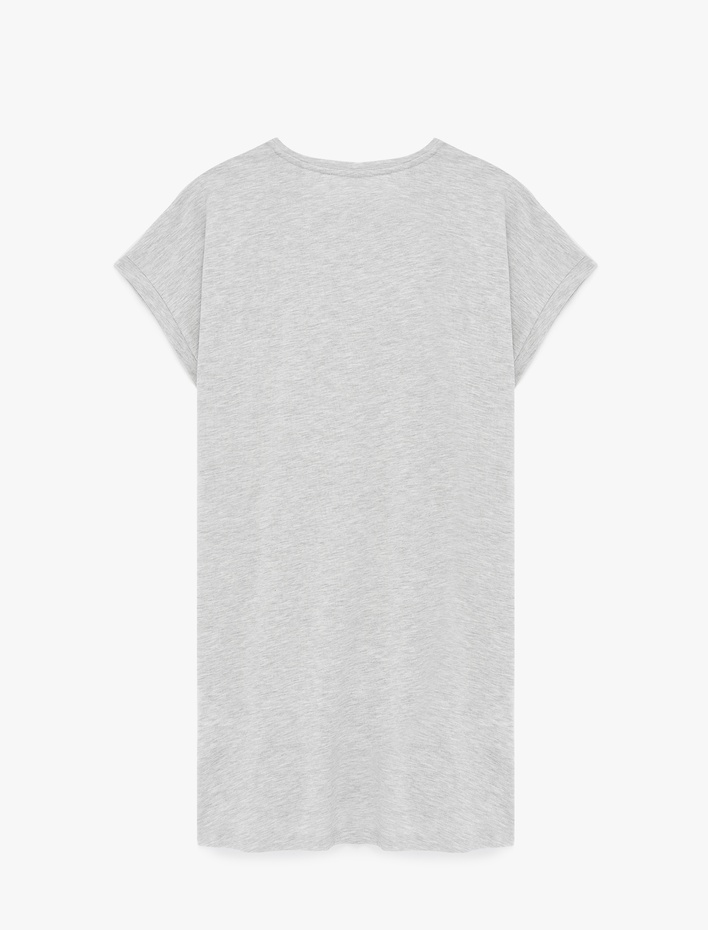  Rahat Kalıp Bisiklet Yaka Ayıcık Baskılı Kısa Kollu Gecelik