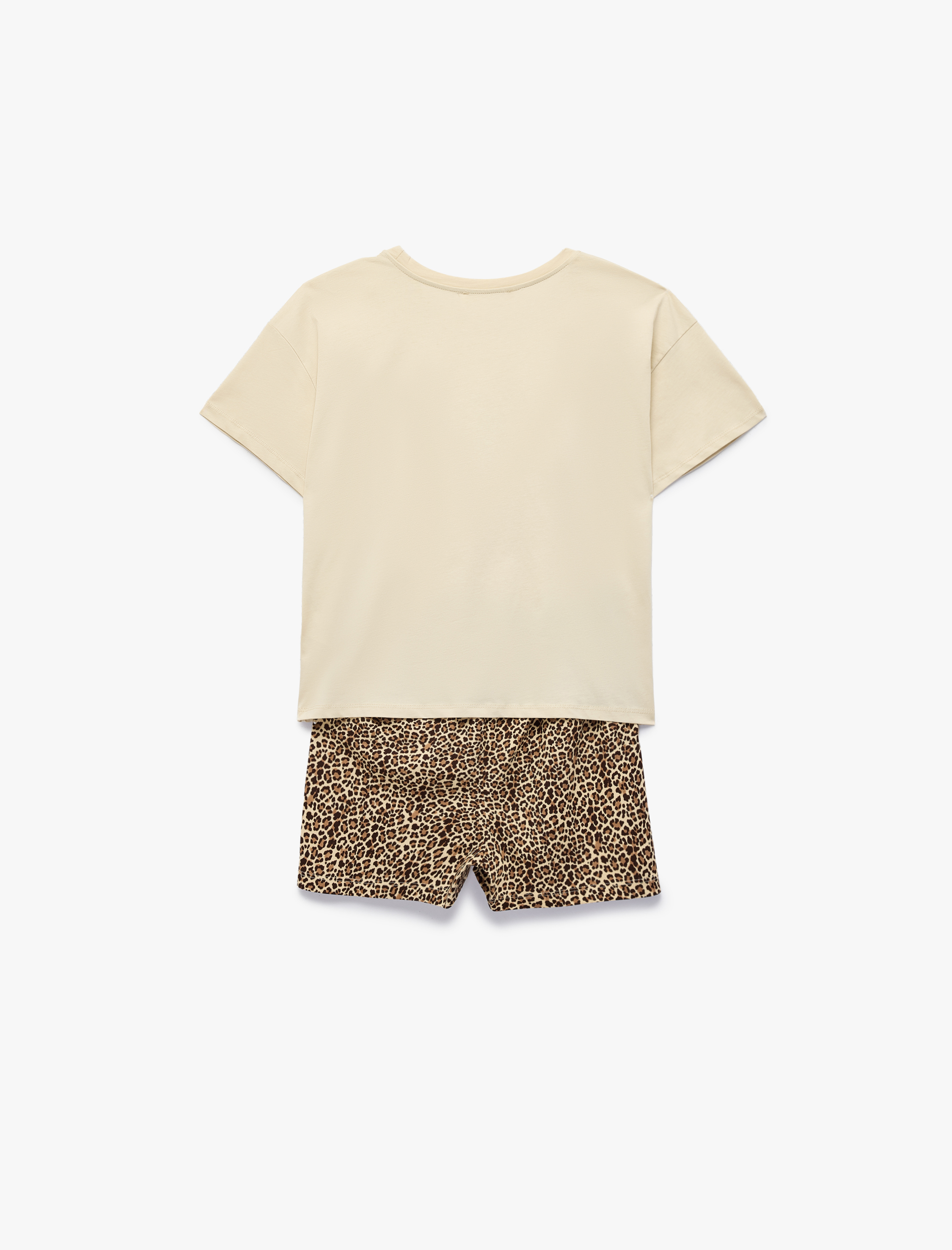   Pamuklu Kısa Kollu Tişört Leopar Desenli Şortlu Pijama Takımı