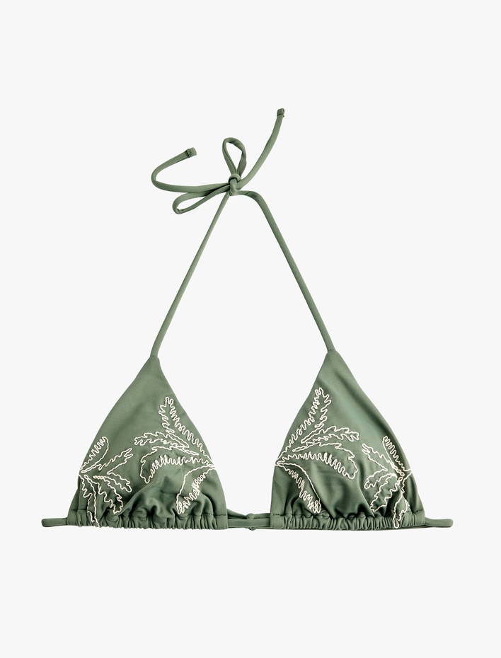  Boyundan Bağlamalı Nakışlı Üçgen Bikini Üstü