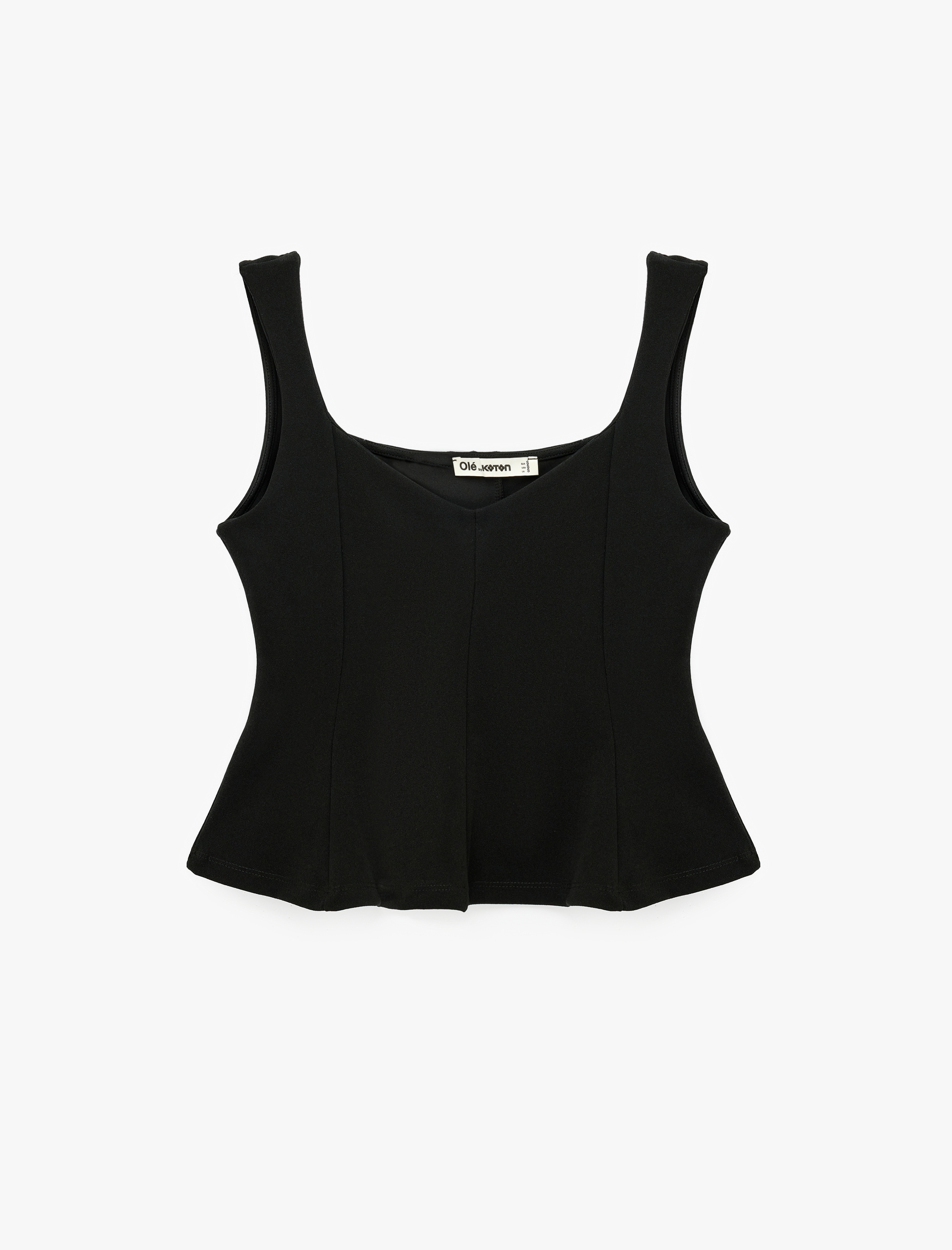   V Yaka Kolsuz Slim Fit Krep Peplum Bluz