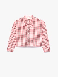 Pamuklu Uzun Kollu Fiyonk Detaylı Hakim Yaka Ekoseli Gömlek