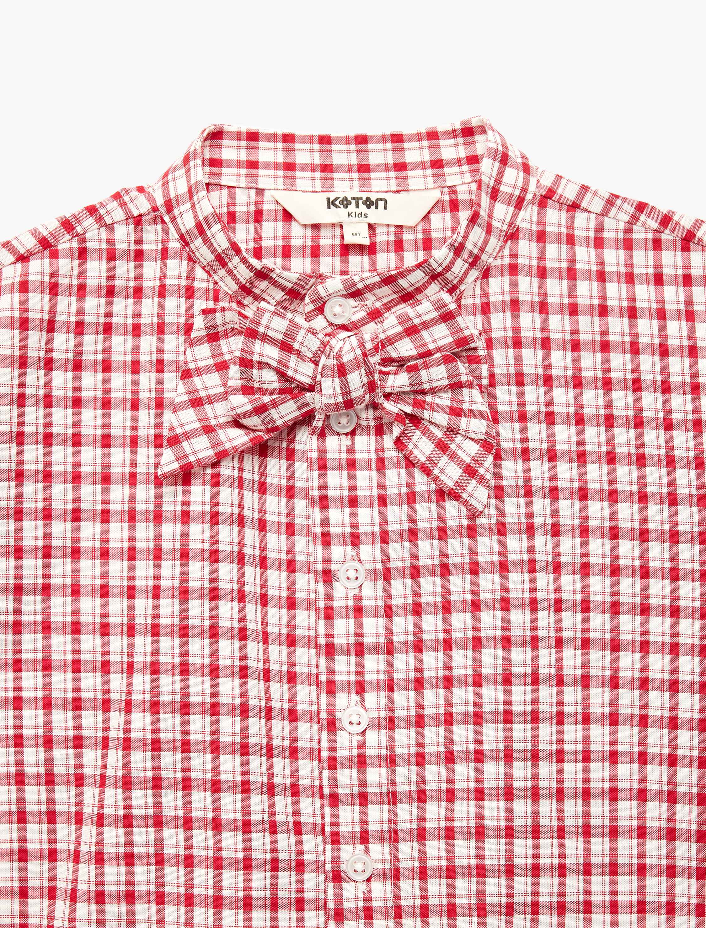  Kız Çocuk Pamuklu Uzun Kollu Fiyonk Detaylı Hakim Yaka Ekoseli Gömlek