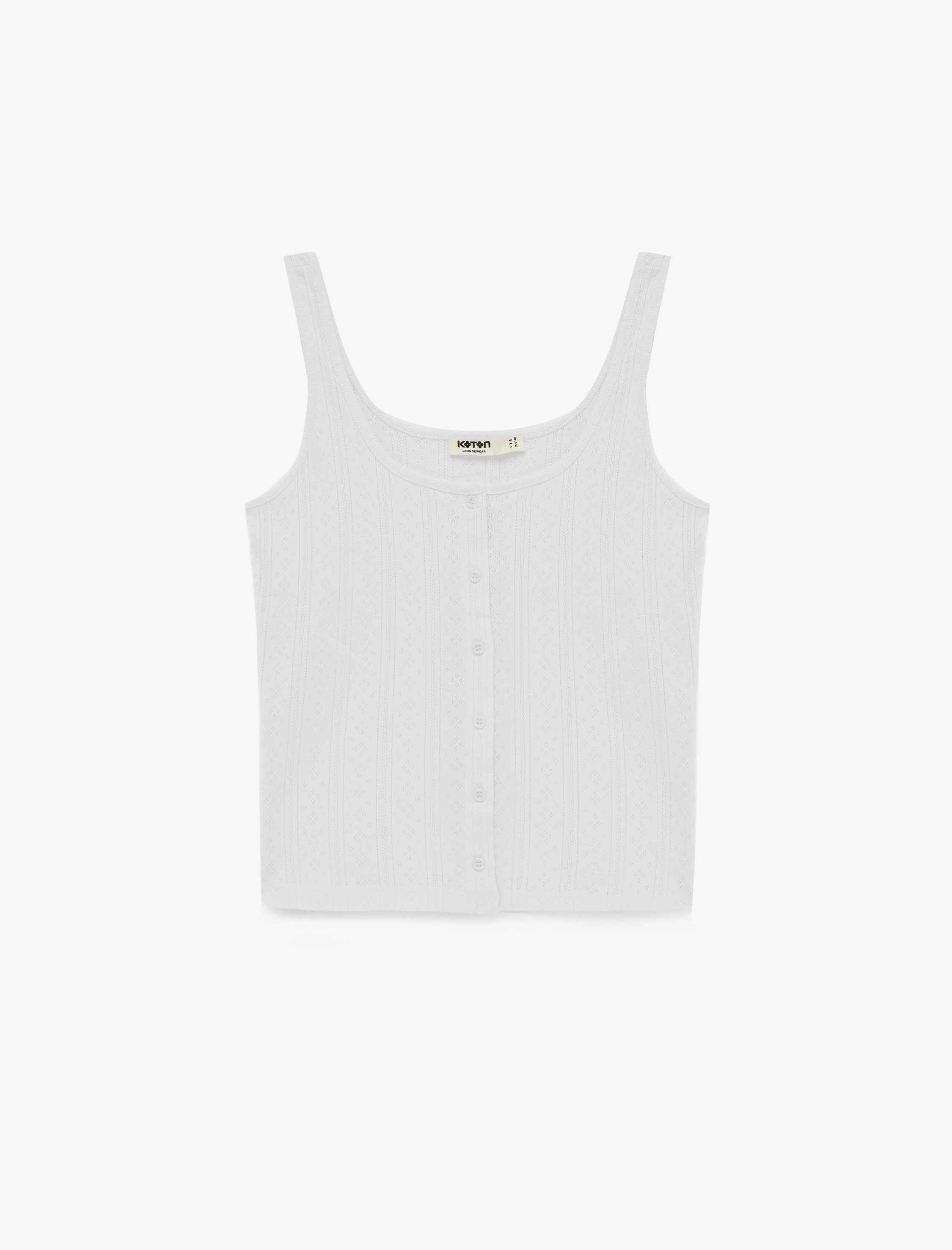   Pamuklu U Yaka Düğmeli Askılı Pijama Üstü