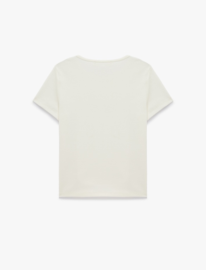  Slim Fit Pamuklu Kısa Kollu Bisiklet Yaka Melek Baskılı Tişört