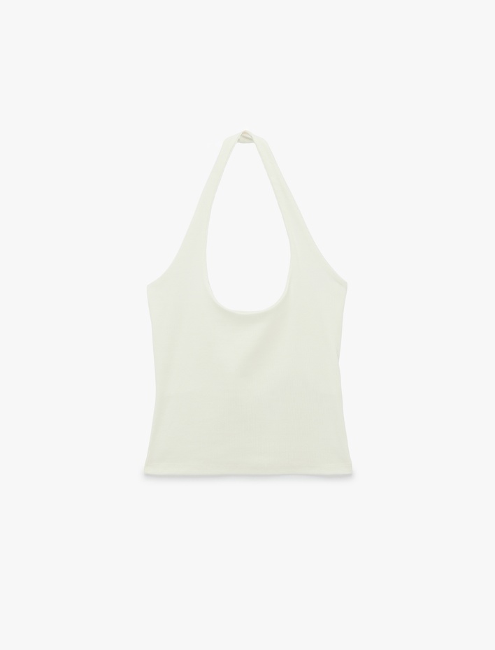  Pamuklu Ribanalı Slim Fit Sırt Dekolteli U Yaka Bluz