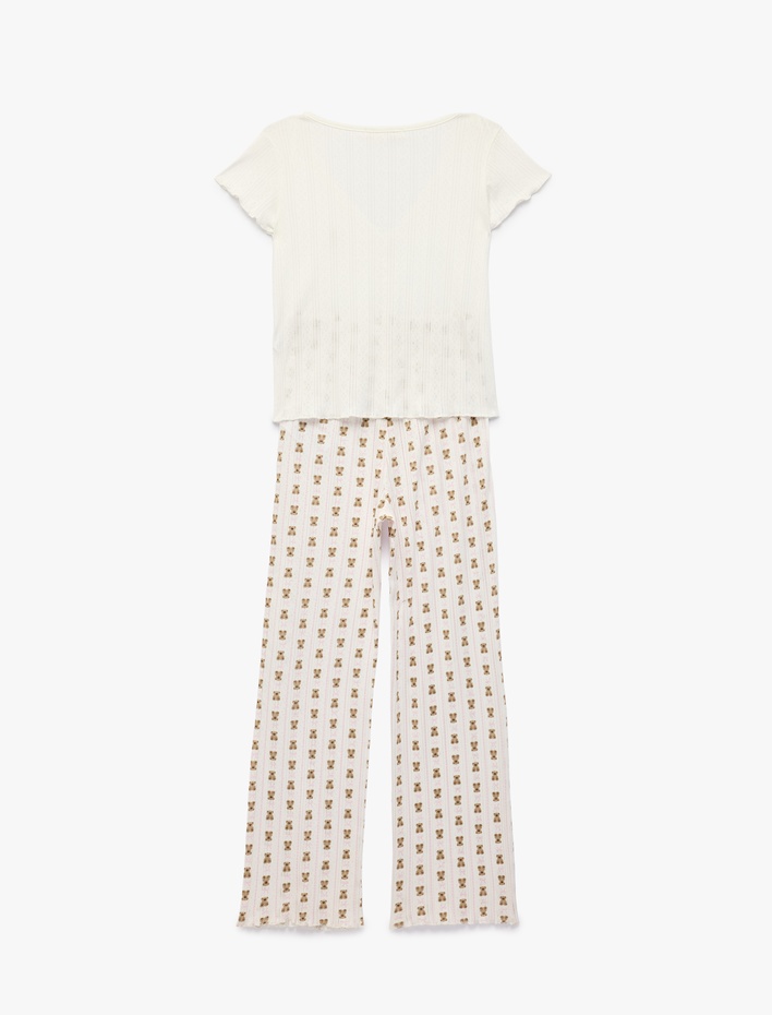  Pamuklu V Yaka Kısa Kollu Pijama Takımı