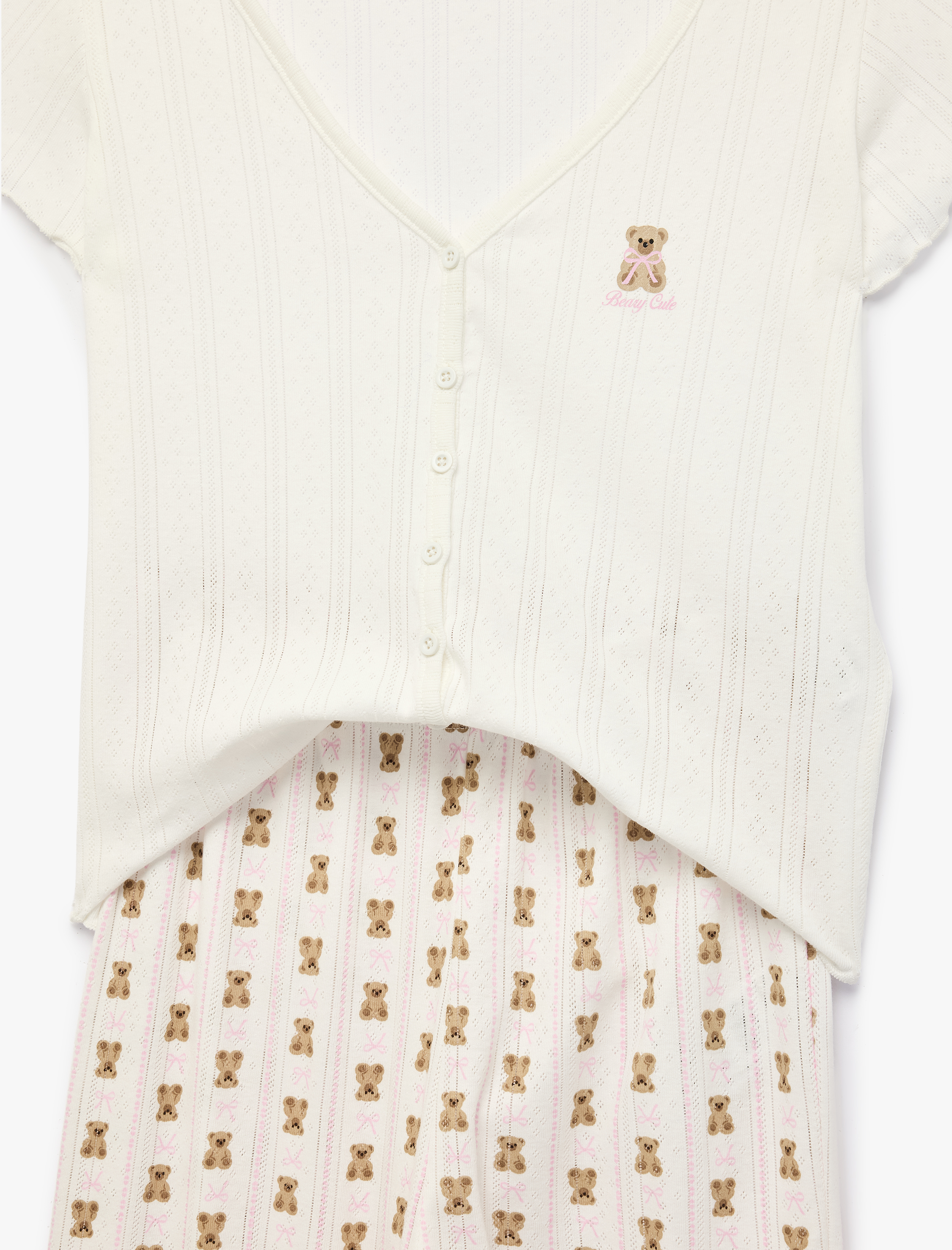   Pamuklu V Yaka Kısa Kollu Pijama Takımı