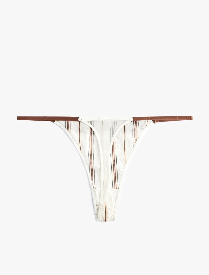  Dantel Detaylı Çizgili Viskon String Külot