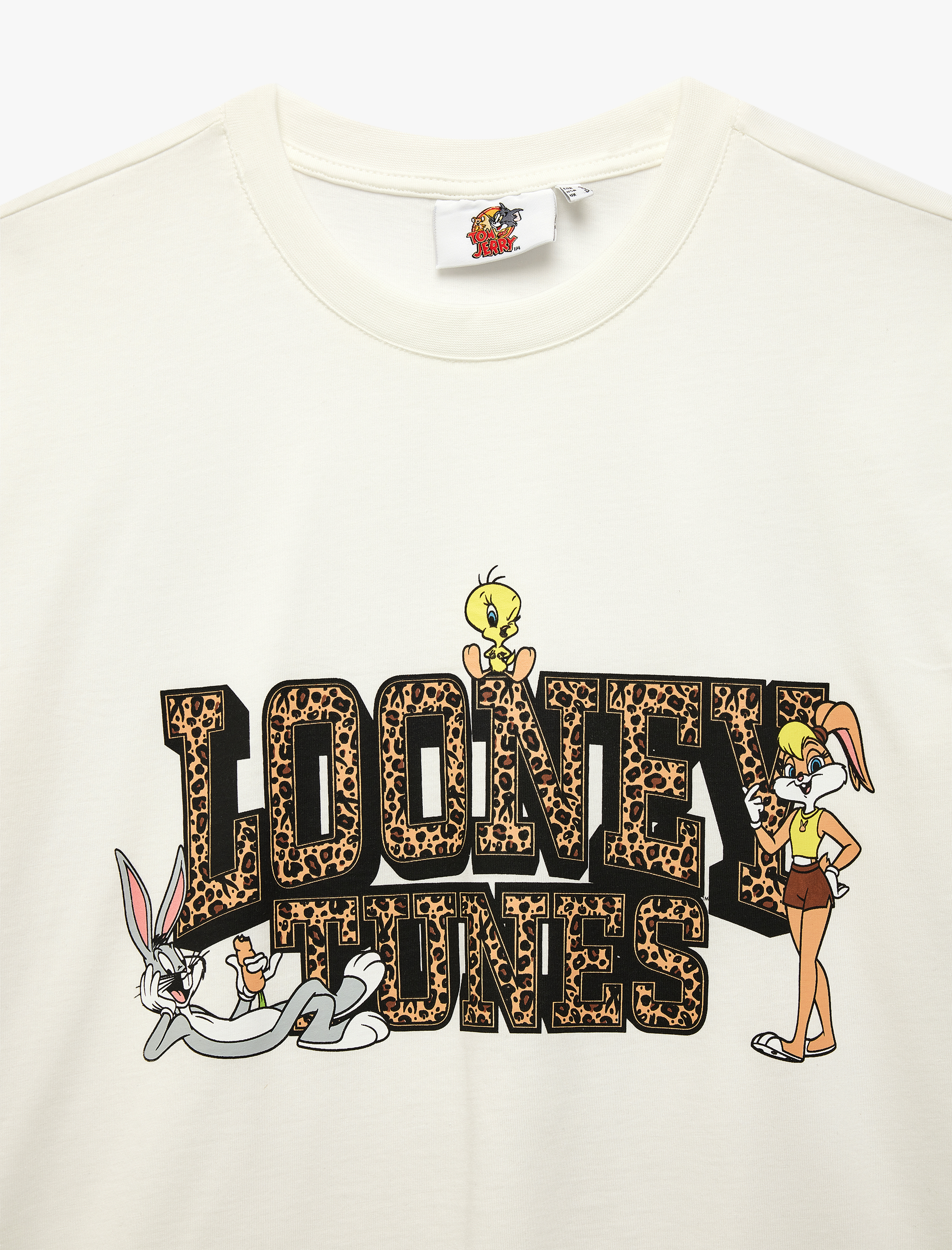   Looney Tunes Lisanslı Leopar Detaylı Baskılı Bisiklet Yaka Tişört