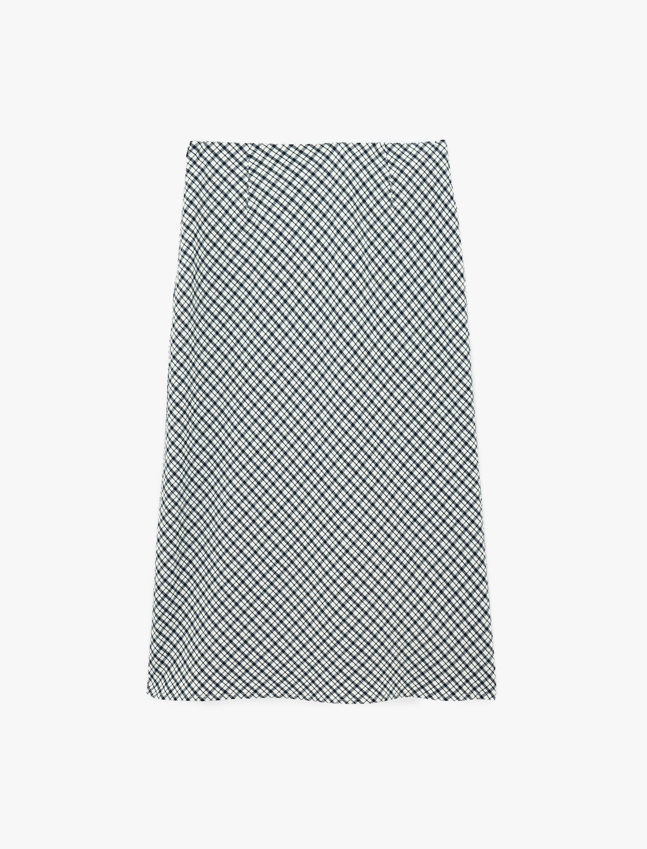   Viskon Karışımlı Asimetrik A Kesim Kareli Uzun Etek