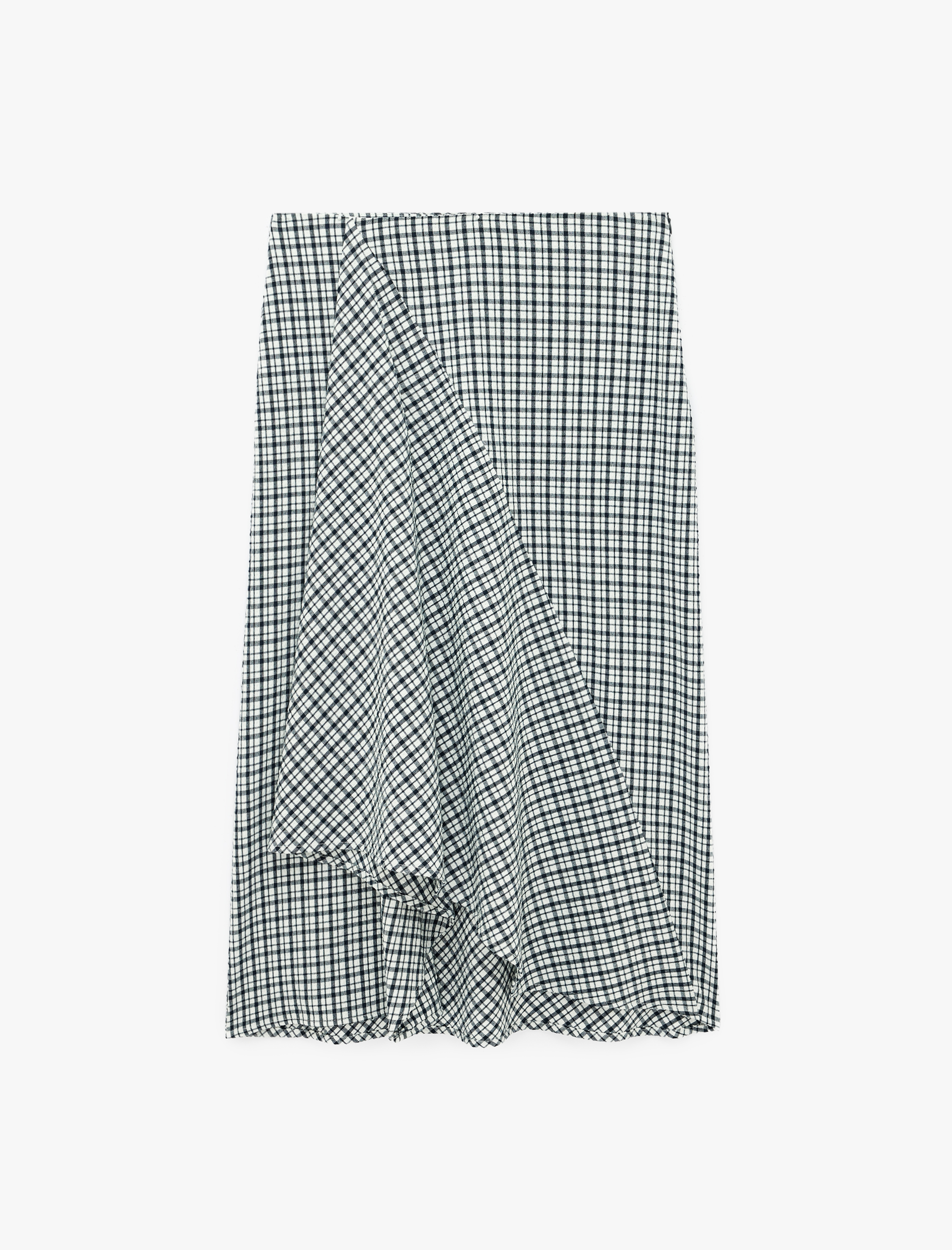   Viskon Karışımlı Asimetrik A Kesim Kareli Uzun Etek