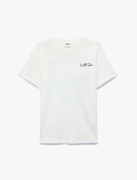 Pamuklu Kısa Kollu Bisiklet Yaka Önü ve Arkası Baskılı Tişört