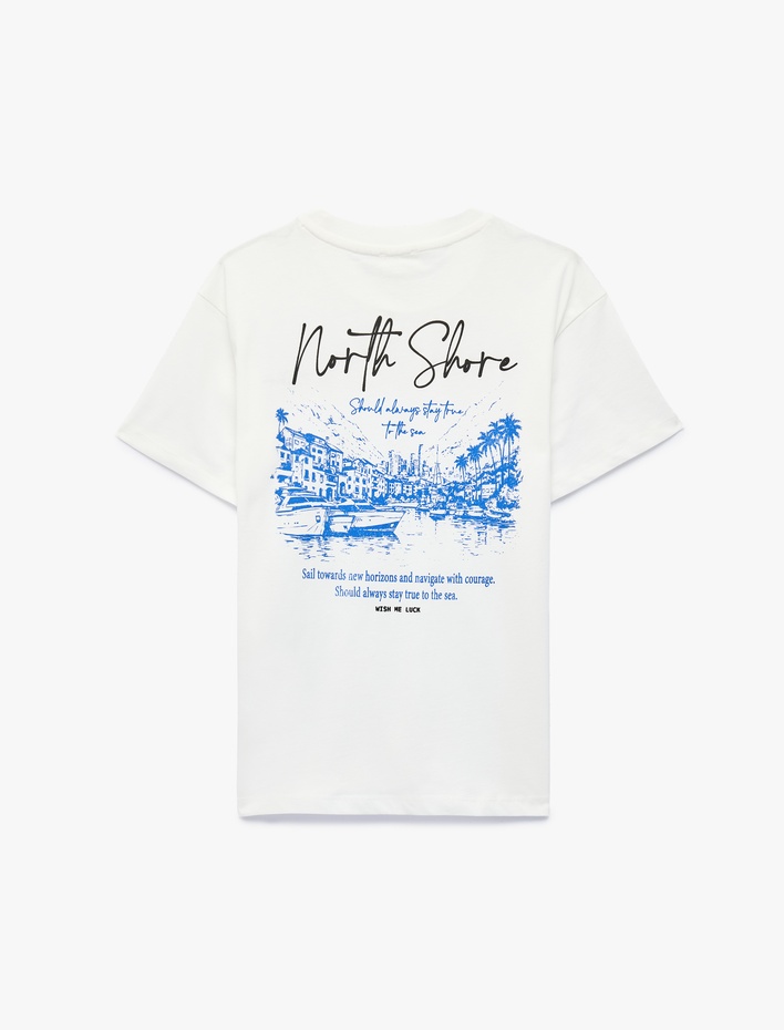 Erkek Çocuk Pamuklu Kısa Kollu Bisiklet Yaka Önü ve Arkası Baskılı Tişört