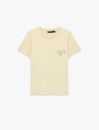 Pamuklu Regular Fit Kısa Kollu Bisiklet Yaka Baskılı Tişört