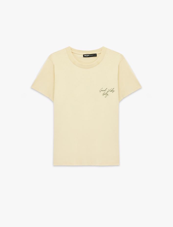  Pamuklu Regular Fit Kısa Kollu Bisiklet Yaka Baskılı Tişört