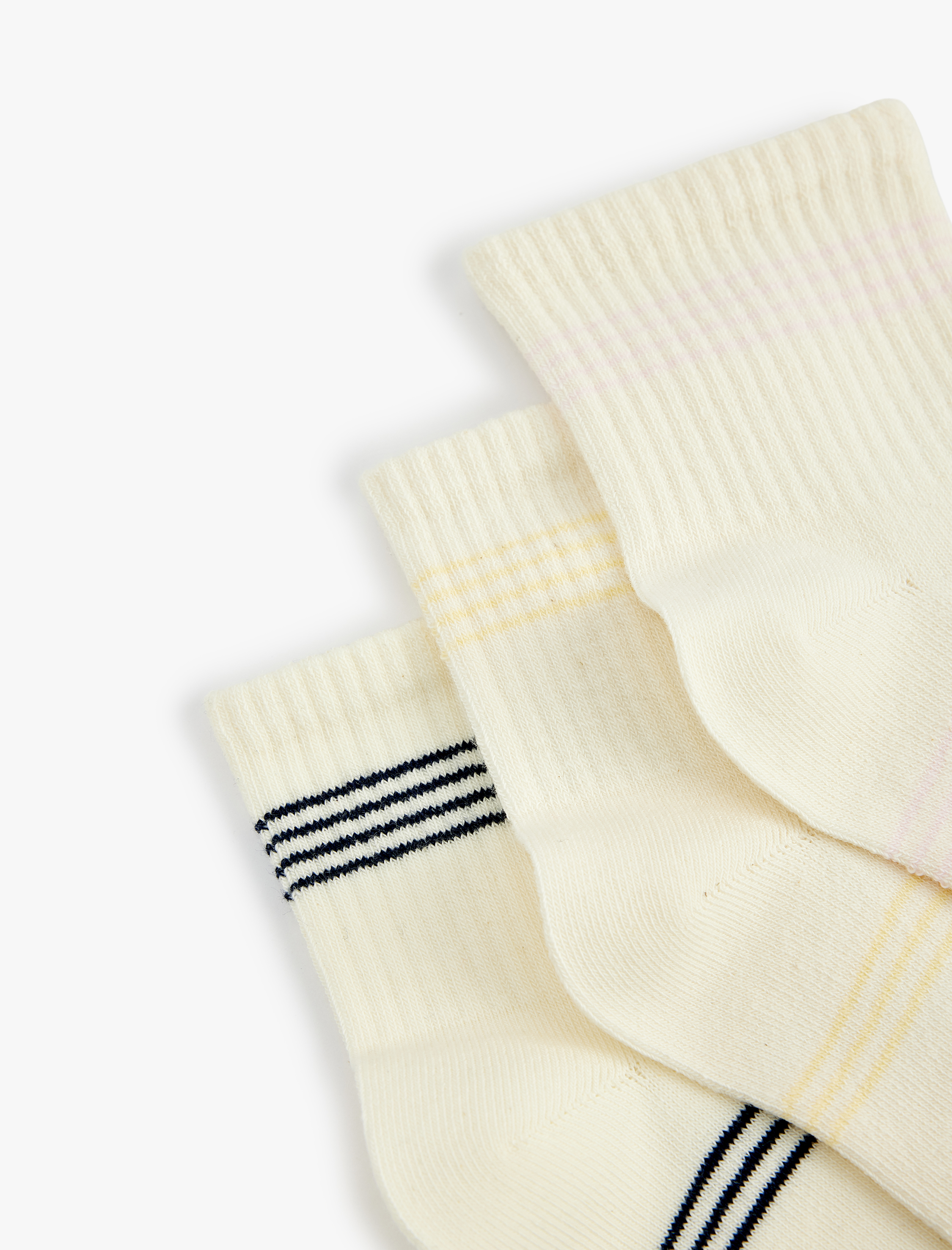  Kadın 3'lü Çizgili Pamuklu Soket Tenis Çorap Seti